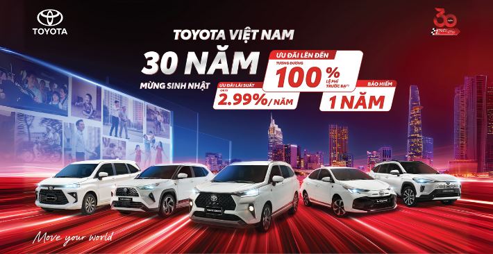 Mừng sinh nhật 30 năm Toyota Việt Nam - Toyota Bắc Giang Ưu Đãi Lớn Tháng 9/2025